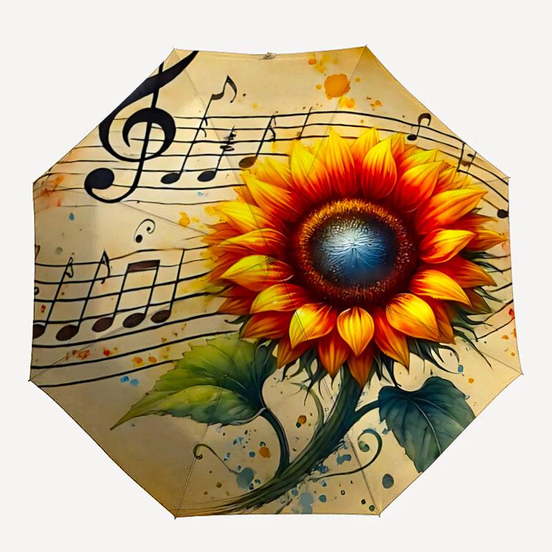 

1pc Music Notes Sunflower Automatic Open/close Umbrella, 8-Rib sturdy structure, Portable Travel Umbrella, Parties, Everyday Usel052