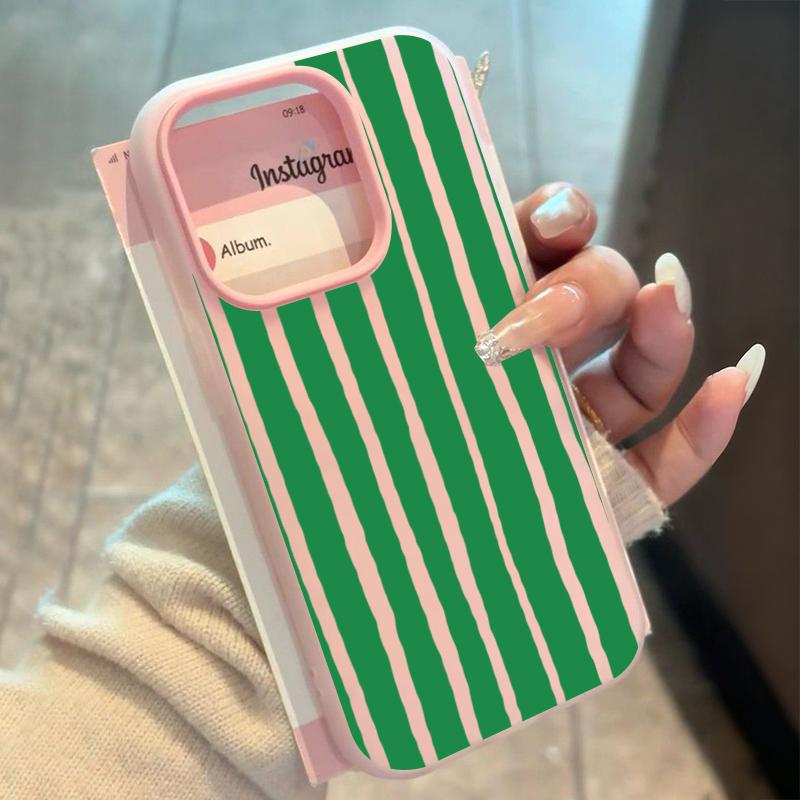 Fashion Simple Green Striped Two-In-One Phone Case For iPhone 17 17 Air 16 15 14 13 12 11 Pro Max 16E 7 8 Plus X XR XS Cover