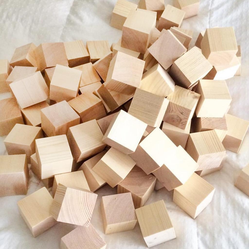 Enkrio Wood Cubes, Building Blocks, Set of 100 Wooden Blocks for DIY Crafts and Decoration, Unfinished Natural Wood Cubes, Unpainted