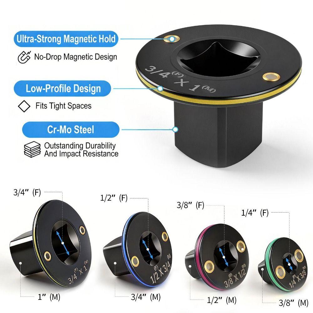 Heavy Duty Ratchet Converter Color-Coded Impact Resistant Stubby Drive Ratchet Adapters Stop Dropping Magnetic