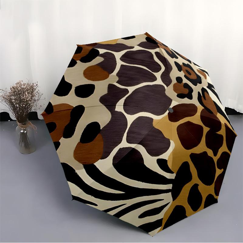 1pc Leopard print Automatic Opening/Closing Folding Umbrella with 8 Ribs,Portable Sunshade Umbrella Birthday and Holiday gifts yy251231084