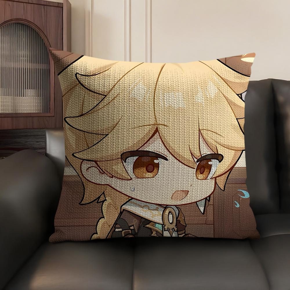 Aether Cute Cute Genshin Impact Cushion Cover Natural Linen Organic Fabric DoubleSided Printing Sofa Home Decor Pillow Case