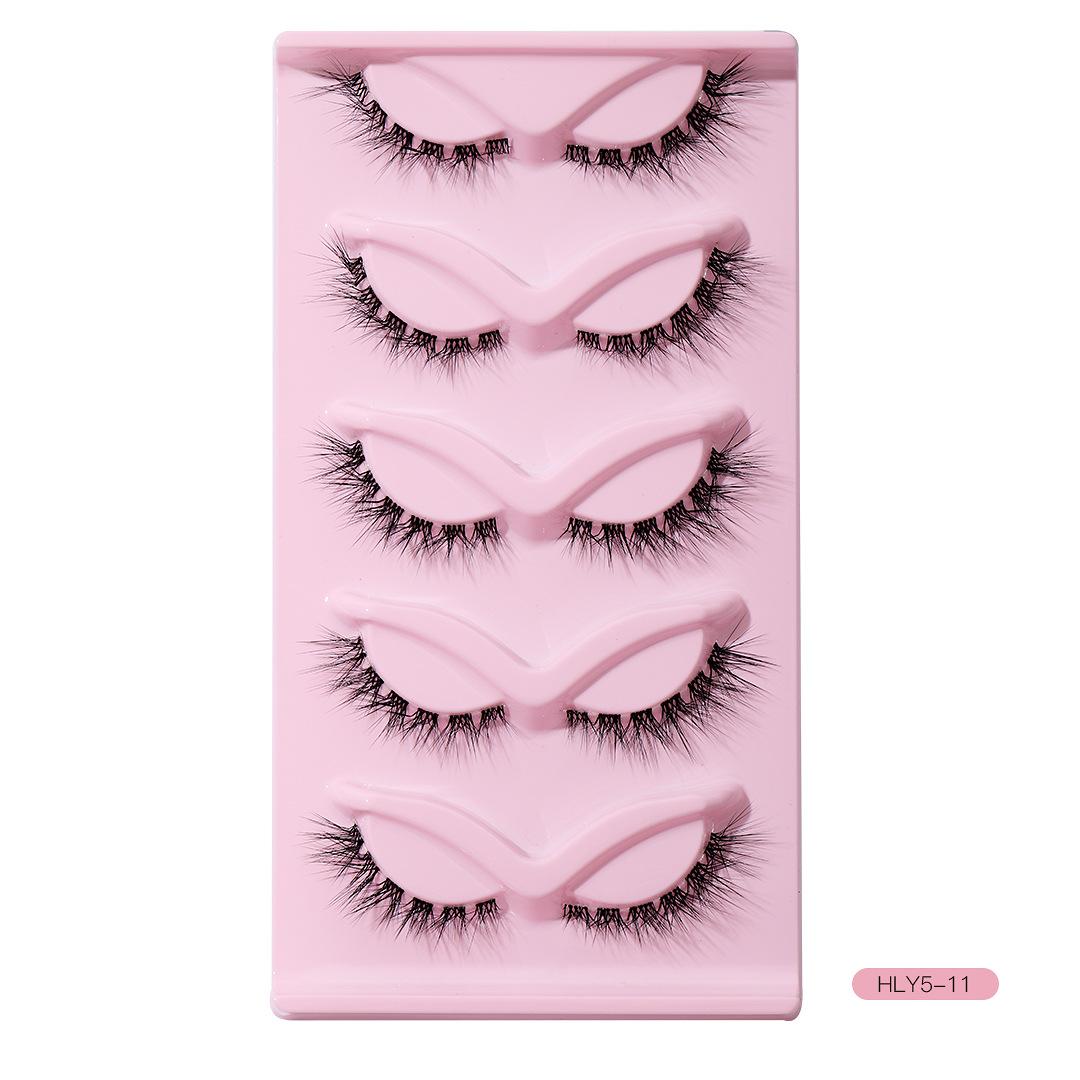 L-образные прозрачные стебли накладных ресниц Ежедневный макияж Новые ресницы увеличивают глаза 5 пар коротких кошачьих глаз слегка деформированных