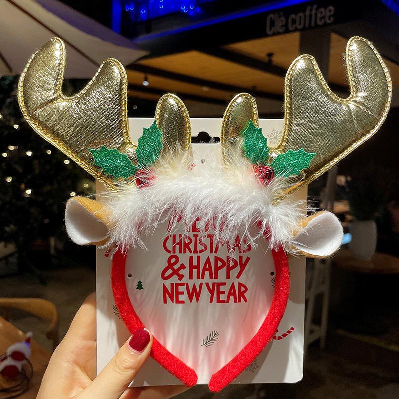 1PC Bow Headband 2025 New Christmas Hair Accessories Santa Claus Tree For Xmas Gifts Deer Horn Cute Hair Bands Party Supplies
