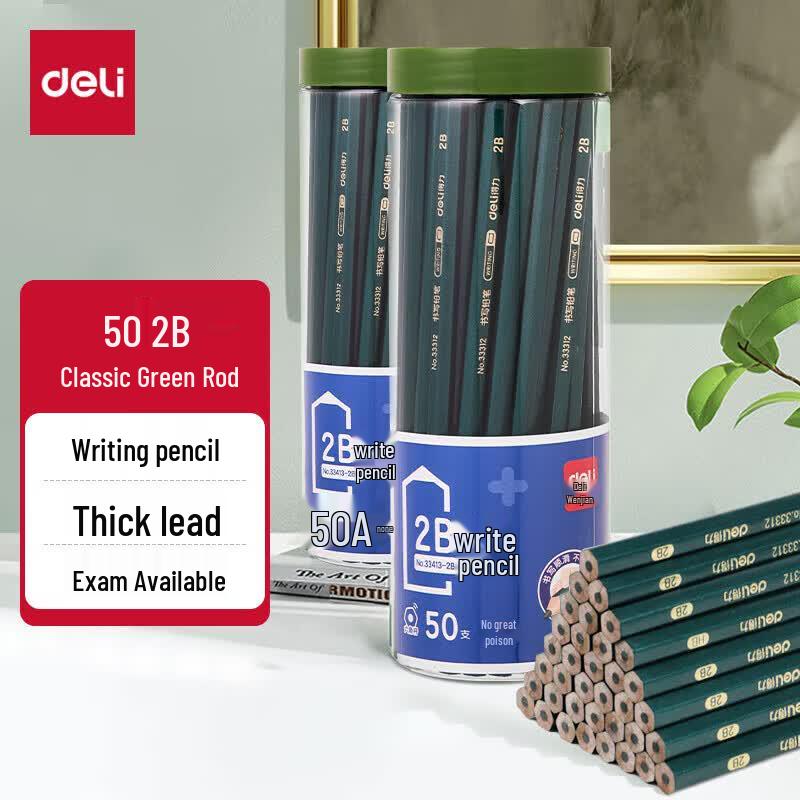 Deli 2B Hexagonal Green Pencils, 50-Pack