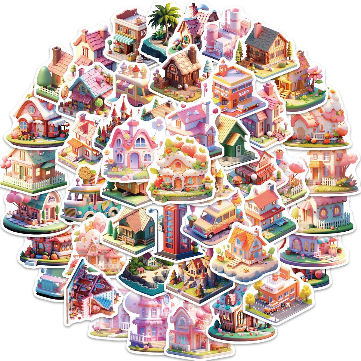 

50 Cartoon 3d Miniature Scene Graffiti Stickers Personalized Decorative Guitar Notebook Suitcase DIY Waterproof Stickers