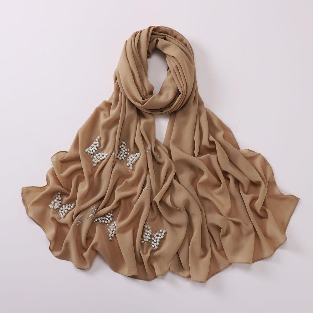Malaysia Scarf Pearl Silk Headscarf Islamic Clothing Turbans Satin Hijab  For Women