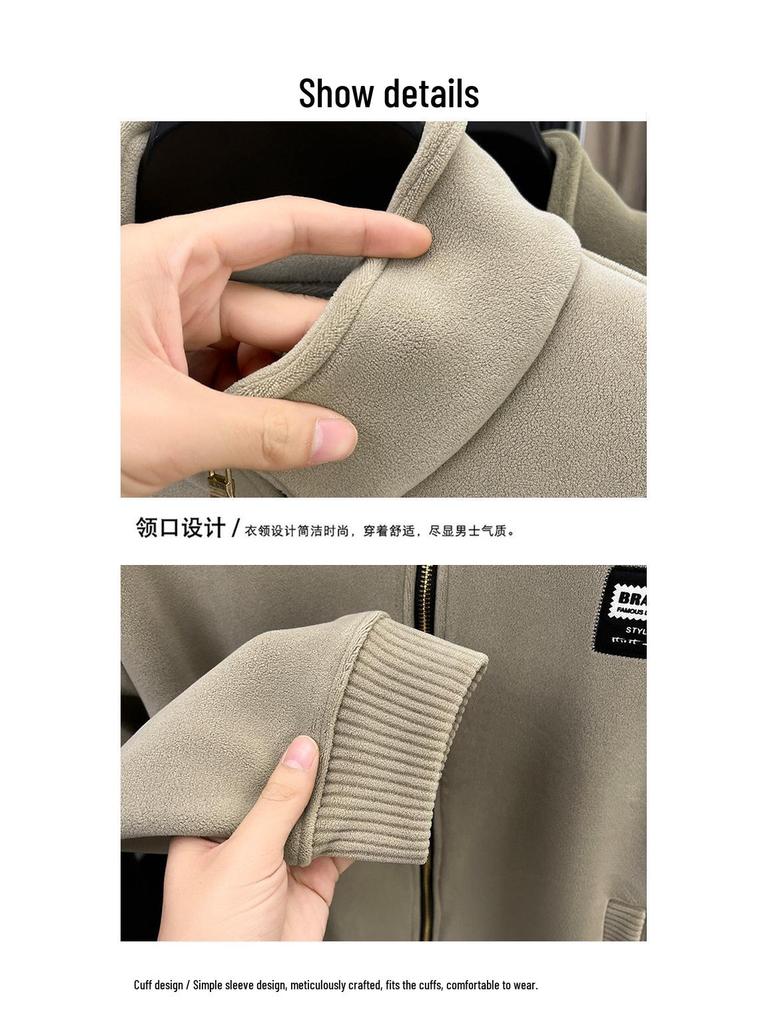 Men's 700g Double-Sided Sherpa Fleece Hoodie Jacket - Thickened Winter Warmth with Stand Collar & Zipper