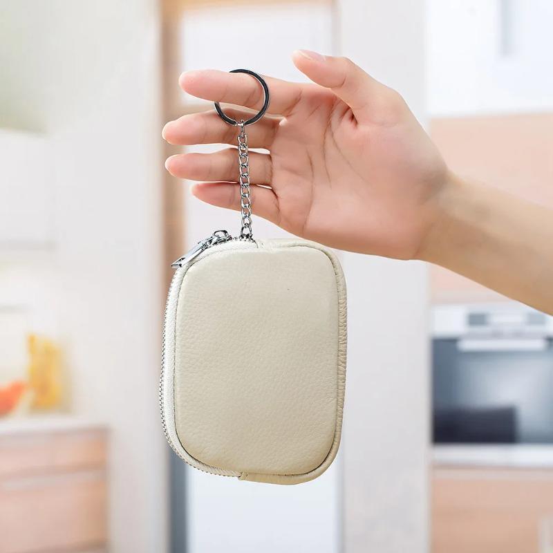 Women's Portable Lightweight Coin Purse & Mini Key Pouch - Simple Soft Leather Zippered Bag for Everyday Carry