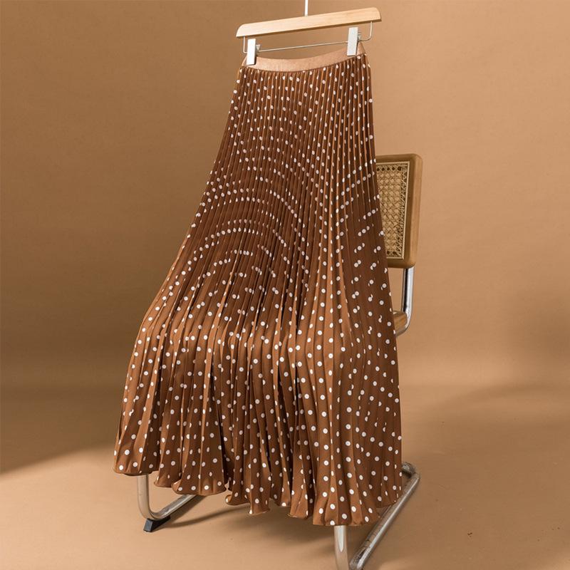 2025 Plus Size Korean Polka Dot High-Waist Casual A-line Long Skirt