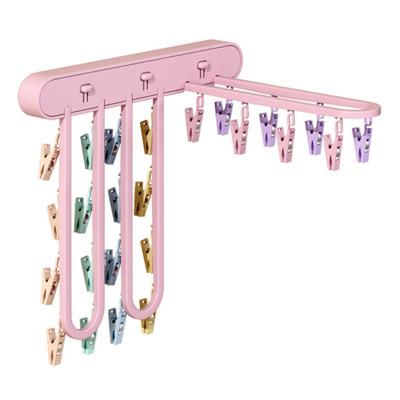 Drying Windproof Clips Hanger with 24 Folding Clothing Wall Mount No Drill Sock Underwear
