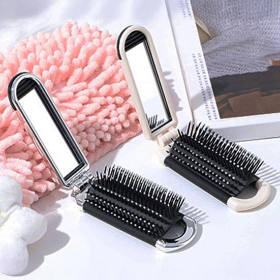 Portable Folding Hair Brush with Mirror Soft Bristles Scalp Massage Portable Anti-static Air Cushion Comb Men Women Hair Styling Detangling Tools