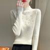 Women's Elegant Rhinestone Half Turtleneck Sweater Autumn Winter Stylish Slim Fit Long Sleeve Knit Base Top