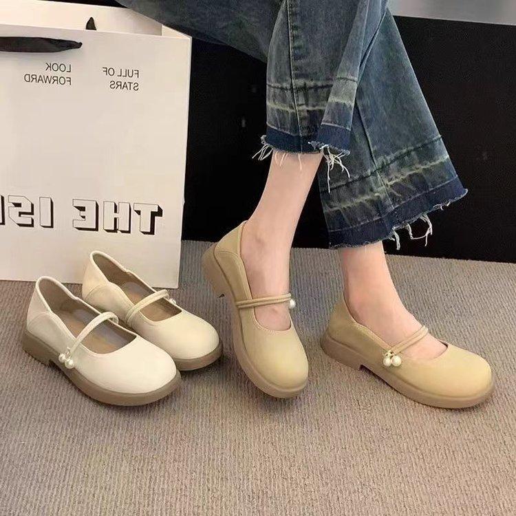 Coarse heel small leather shoes women's spring Mary Jane women's shoes 2025 new low heel beanie shoes with skirt loafers
