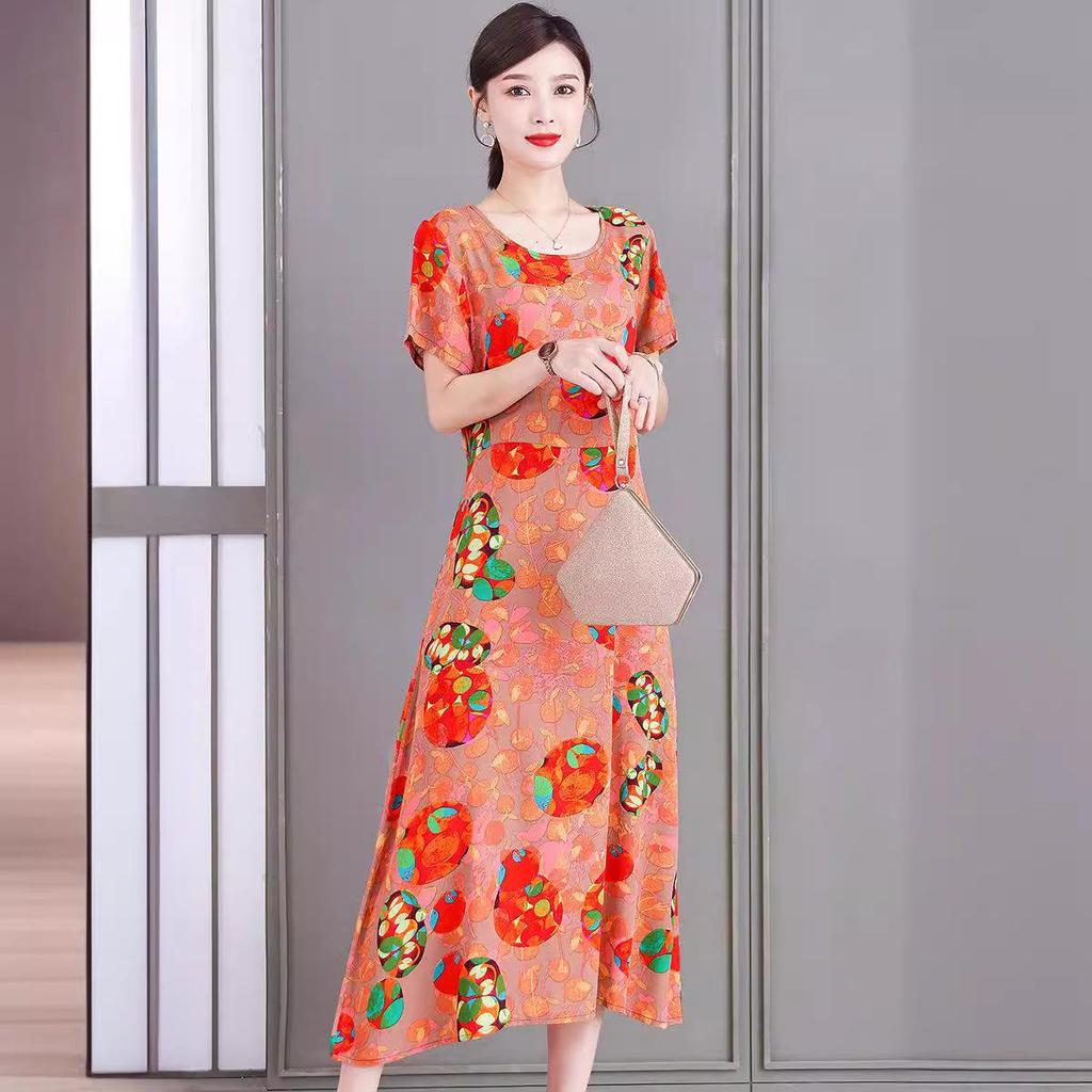 2023 Plus Size Floral Summer Cotton Dress for Middle-Aged Women