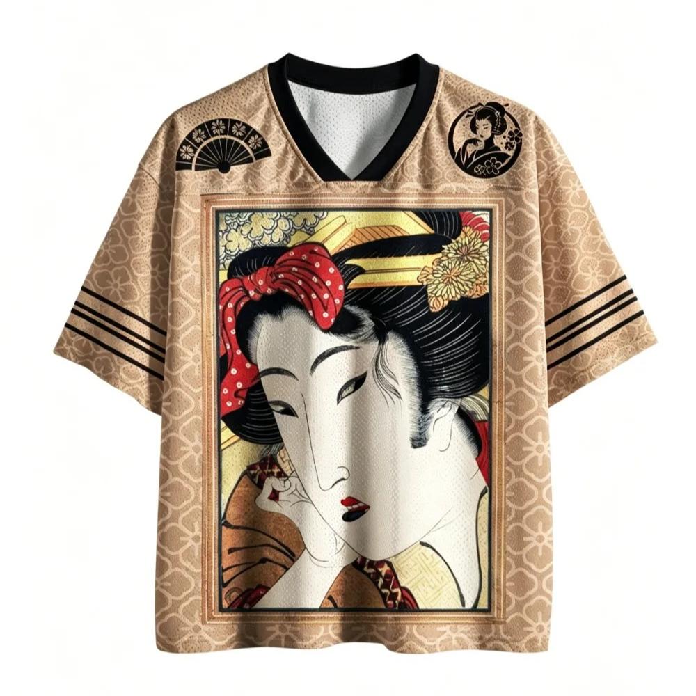 Harajuku Japanese-style Pattern 3D Print Sports Quick-dry Breatha V-neck T-shirt Outdoor Street Casual Fashion Tee