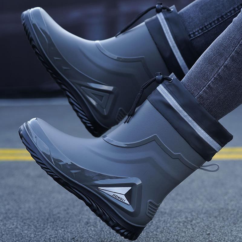Cizme de ploaie impermeabile la mijlocul gambei la modă, pantofi de cauciuc, cizme de pescuit de primăvară și toamnă, unisex, calde din bumbac, antiderapante, cizme de ploaie