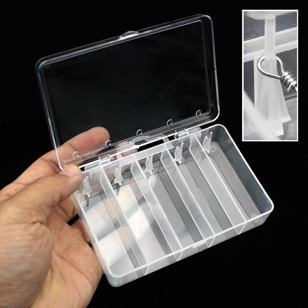 6pcs 5 Grid Compartment Fishing Lure Box Clear PVC Bait Storage Case  For Fishing Gear