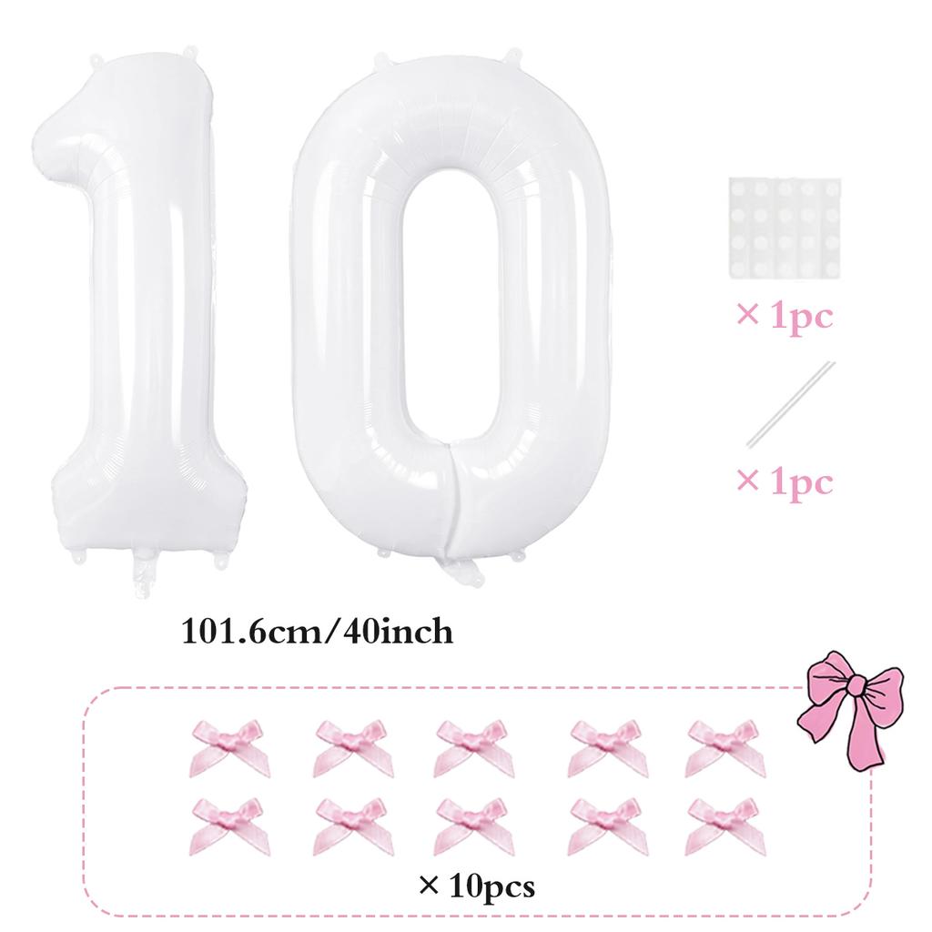 2pcs101.6cm Pink Bow Decoration White Digital Balloon for Birthday Anniversary Wedding Graduation Season New Year Decoration