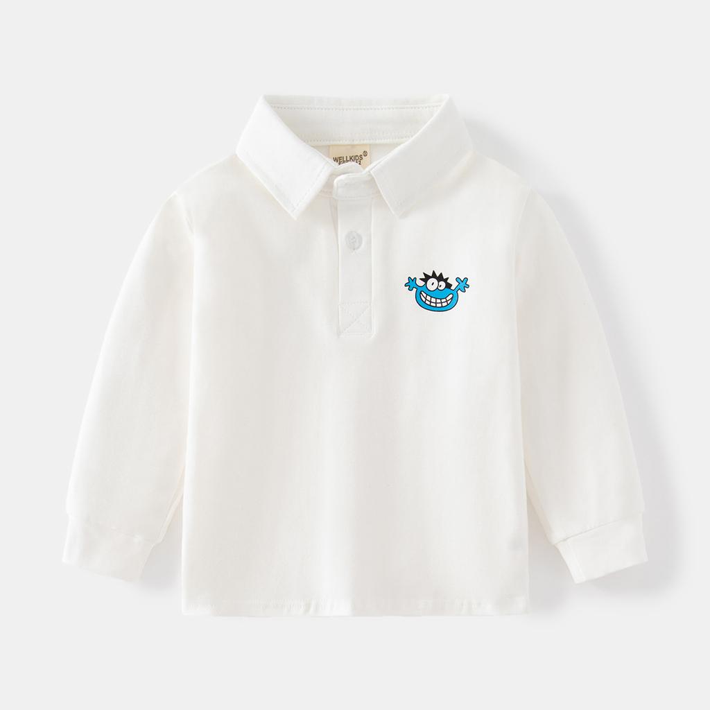 Children's Handsome Warm Long Sleeve POLO Shirt Autumn Boys Fashion Cartoon Printed Shirt