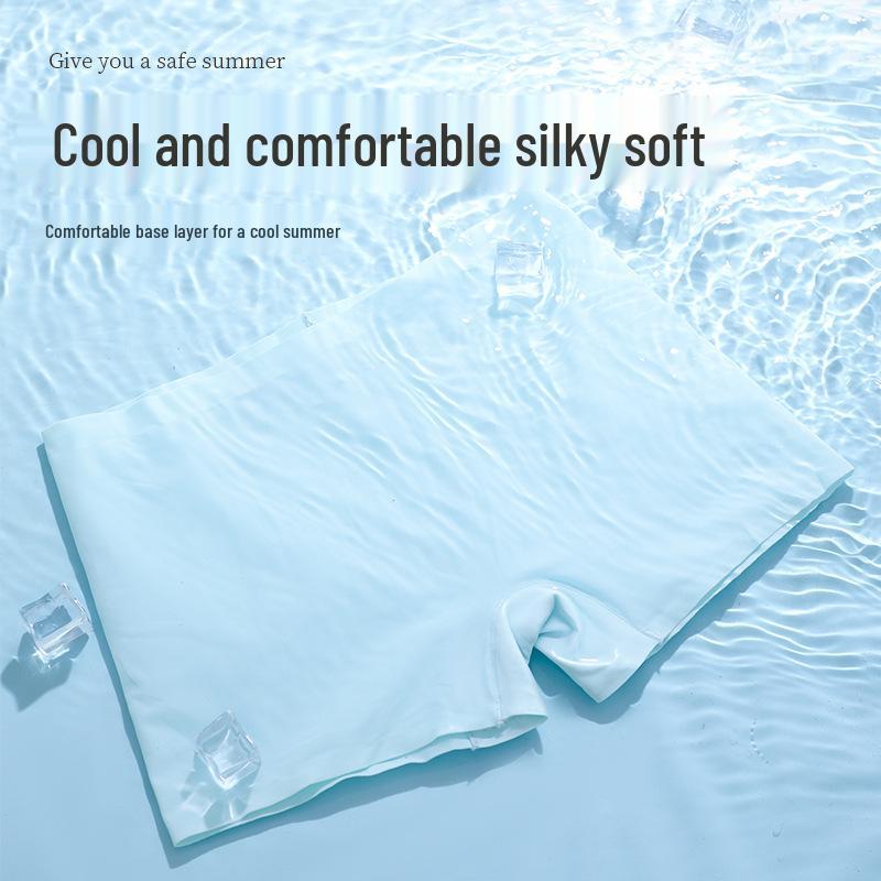 Women's Seamless Ice Silk Boxer Safety Shorts - Anti-Exposure, Mid-Waist, Plus-Size Summer Briefs