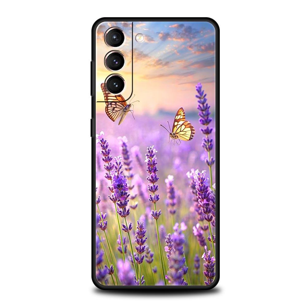 Simple Lavender Purple Flowers Phone Case For Samsung Galaxy S24 S23 S22 S20 Ultra S21 FE 5G S10 S9 Plus S10E S8 Soft Cover