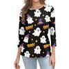Women's Casual 3/4 Sleeve Halloween Graphic Top Crew Neck Printed Shirt Lightweight Comfortable Fit
