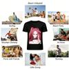Cool Girl Pink Hair Red Eyes Girl Print Off Shoulder Top Edgy Subculture Streetwear Niche Design T-Shirt Pure cotton T-shirt