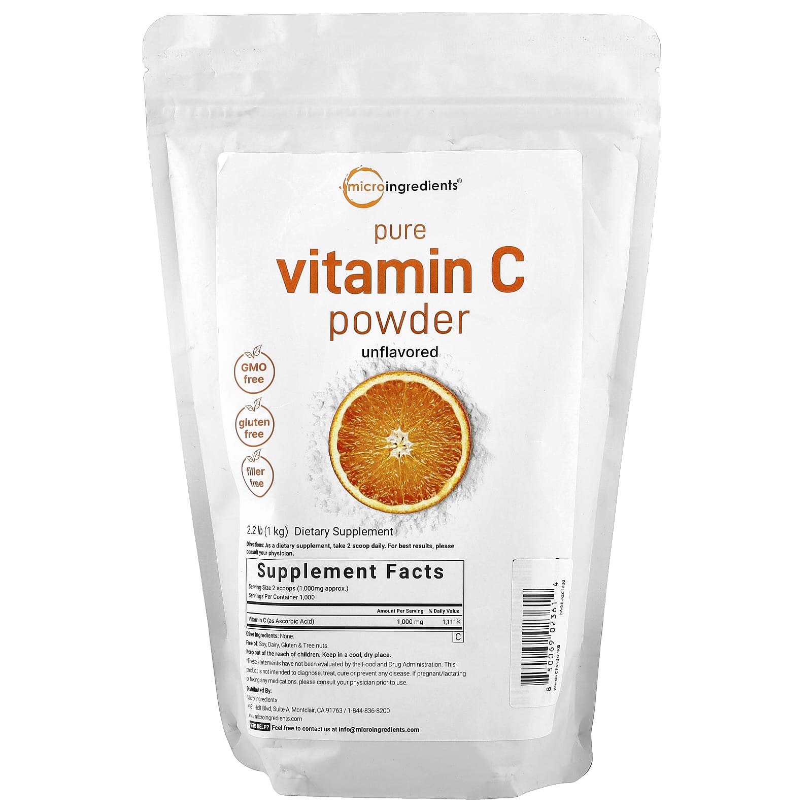 

Pure Vitamin C Powder, Unflavored, 1Kg (2.2Lb)