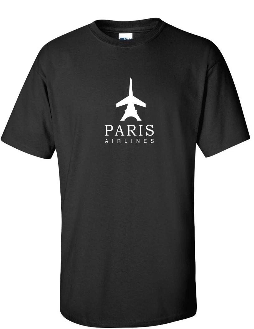 Paris Airlines White Logo French Aviation Black Cotton T-Shirt 4XL