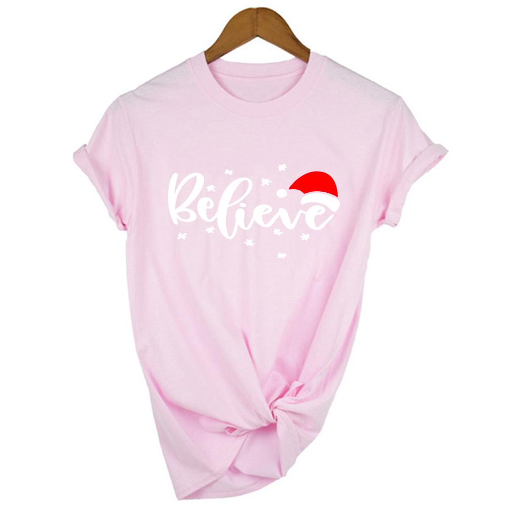 Believe Christmas Women Fashion Clothing Streetwear Faith T Shirt Harajuku Camisetas Mujer Female Short Sleeve
