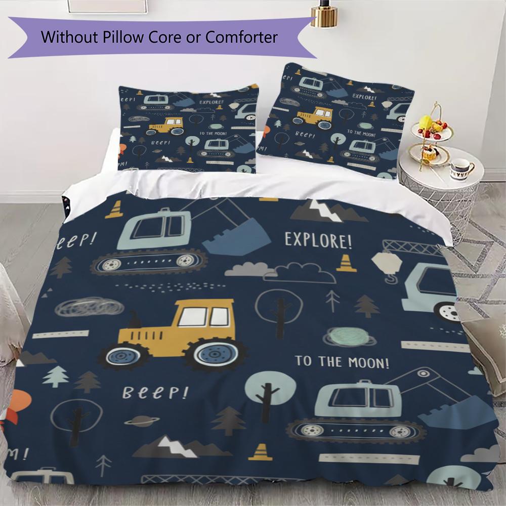 Cute Vehicle Pattern Bedding Uilt Set Uilt Cover Pillowcase Home Decoration Birthday Gift (1 * Duvet Cover + 2 * Pillowcase Without Core)45