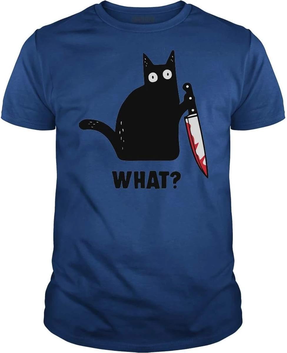 

BustedTees What Cat Shirt with Knife Cute Black Cat Funny T-Shirt for Men and Women - Quality Men s Unisex Shirts S разноцветный