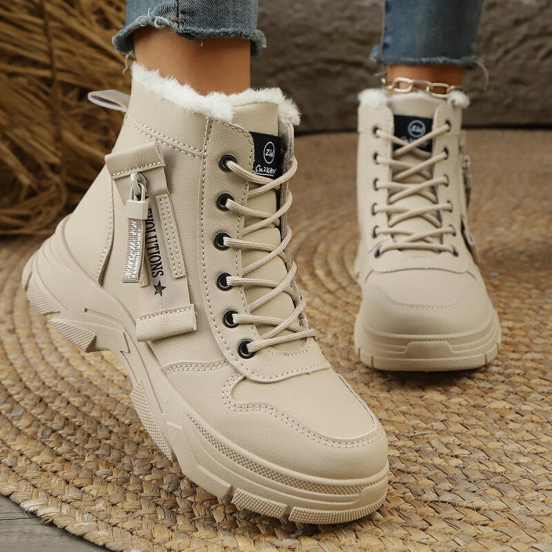 Fashion Warm Plush Waterproof Thick Bottom Snow Boots Women 2025 Winter Fluffy Fur Lace Up Ankle Boots Non Slip Woman's Hiking Shoes 43