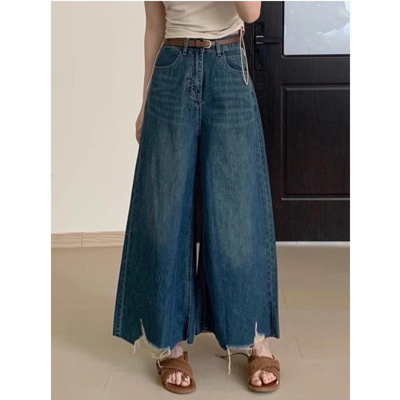 

Women s Retro High-Waisted Wide-Leg Jeans, Summer Thin Style, Plus Size, Pear-Shaped Fit, Versatile Cropped Straight Leg, Trendy Slimming Design 2XL