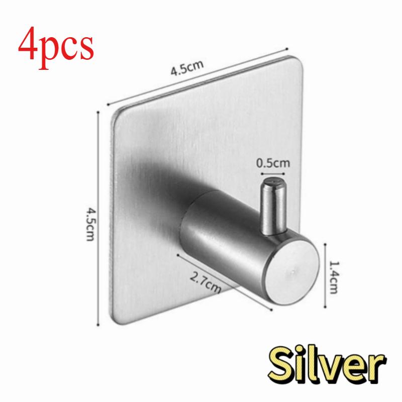 Self Adhesive Waterproof Stainless Steel Hooks Towel Clothes Rack Hangers Bathroom Kitchen Organizer Hooks Organizer Hooks