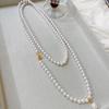 Pearl Double Stacked Long Neck Chain Niche Design Fashionable Silver Necklace Beads High-End Exquisite Chain Sweater Chain