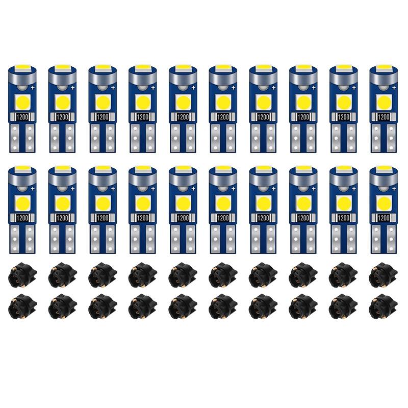 20Pcs Car Dashboard Instrument Panel Lamp Bulb 12V Canbus T5 58 74 286 W1.2W 3030 LED 3SMD Wedge LED Light