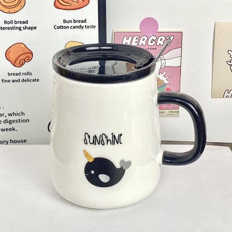 

Cup Ceramic Mug with Lid Spoon Men s Water Cup for Household High-value Coffee Cup Couple Cup Office Breakfast Cup 301-400ml