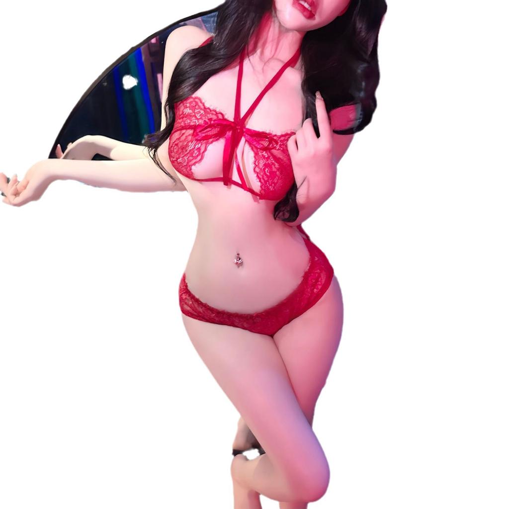 Lenjerie de corp sexy din dantelă costum în perspectivă gol lenjerie de corp translucid gât înfășurare piept pasiune costum în trei puncte femei