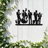 Retro Jazz Trio Metal Wall Art Trumpet Bass Brass Decor for Door Frame Corner Accent, Gift for Music Lover, 14.2x8.9 Inch Black