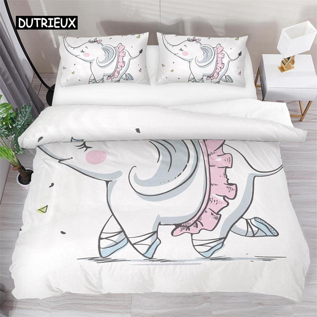 Kids Cartoon Elephant Duvet Cover Lovely Animal Theme Bedding Set Full For Girls Boys Kawaii Room Decor Microfiber Quilt Cover