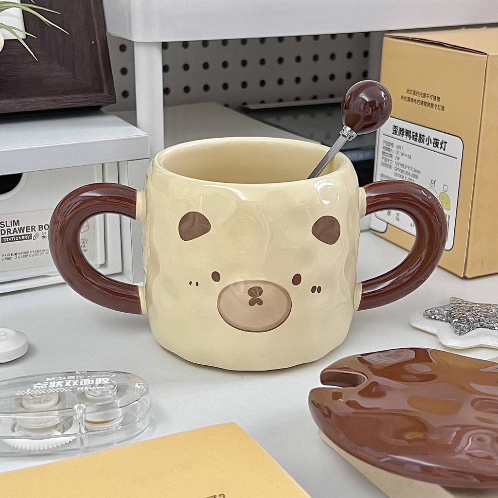 Cute Cute Mug Large-capacity Ceramic Drinking Cup with Lid Spoon High-value Coffee Cup Girl Birthday Gift