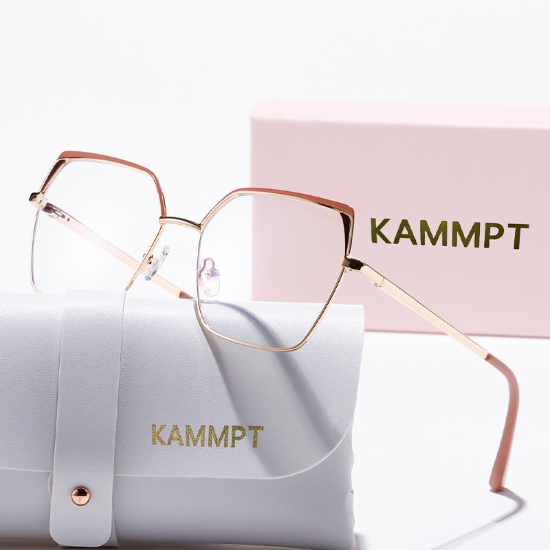 KAMMPT Vintage Square Glasses Women 2024 New Fashion Metal Rim Optical Frames Trendy Luxury Brand Blue Light Blocking Eyeglasses
