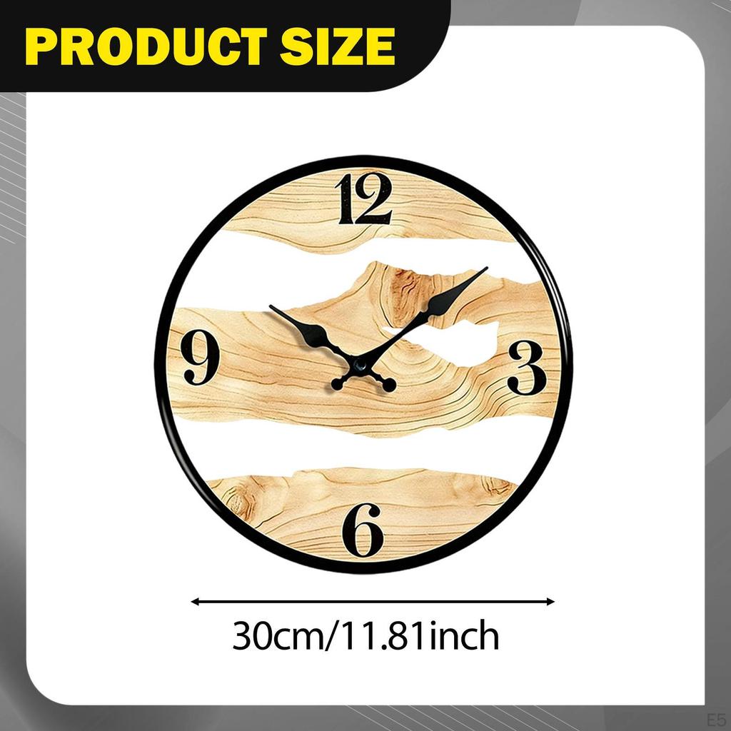 Wood Wall Clock Decorative Non Ticking Fashion Rustic Quiet Hollow for Kids Room Living