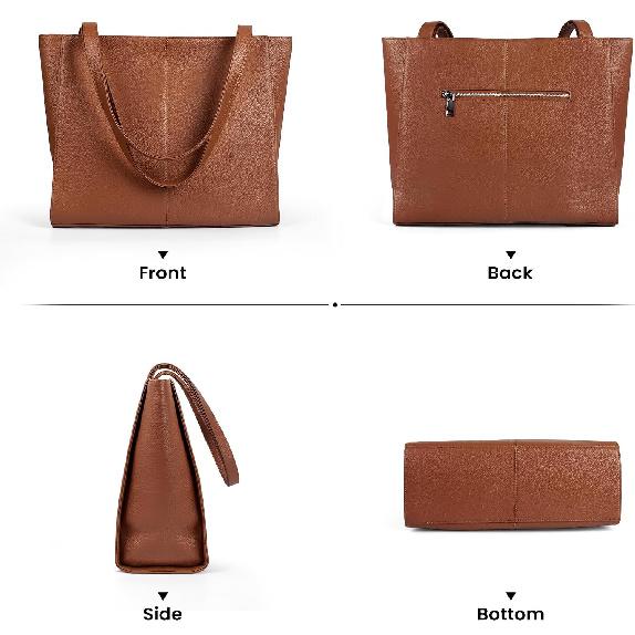 befen Genuine Leather Tote Bag for Women Work Travel Leather Purse Handbags | Real Leather, Padded 14" Laptop Compartment, Multi-Pockets, Zipper,