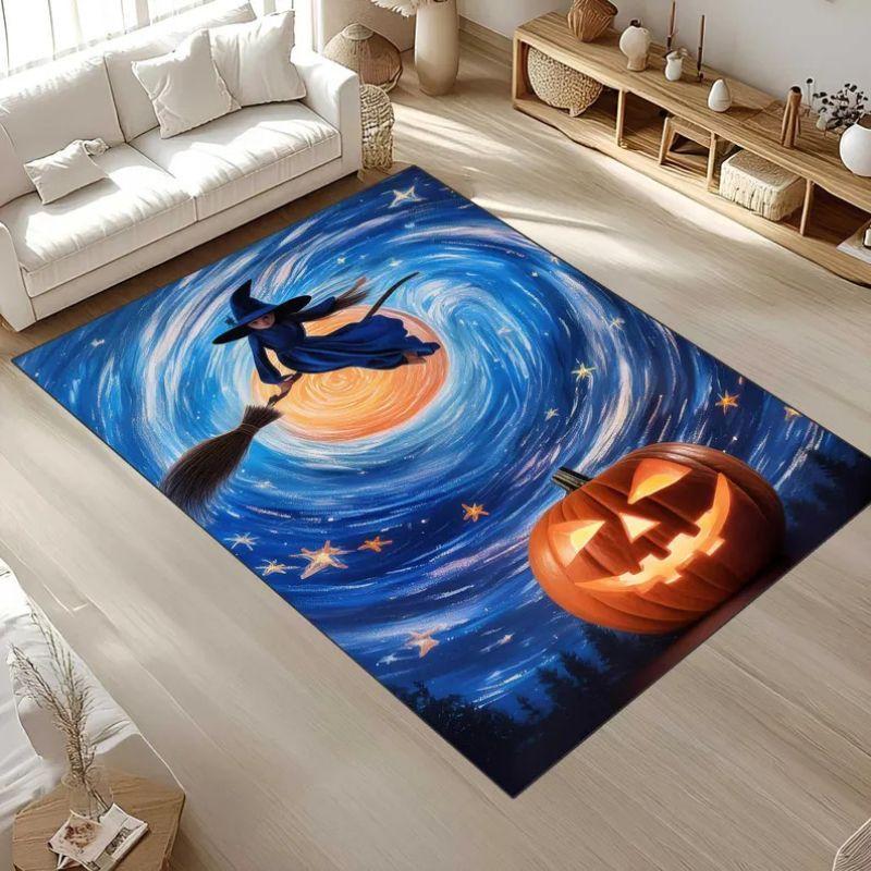 Halloween Ghost Skeleton Witch Pumpkin Rug Non-Slip Area Carpet Spooky Living Room Bedroom Floor Mat Party Home Decor