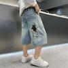 Boys' Cartoon Three-Quarter Denim Shorts - Thin, Loose Fit Summer Pants for Medium & Large Children