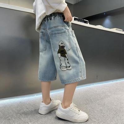 Jungen Jeans-Shorts mit Cartoon-Motiv, Dreiviertellänge - Dünne, lockere Sommerhose für mittelgroße & große Kinder