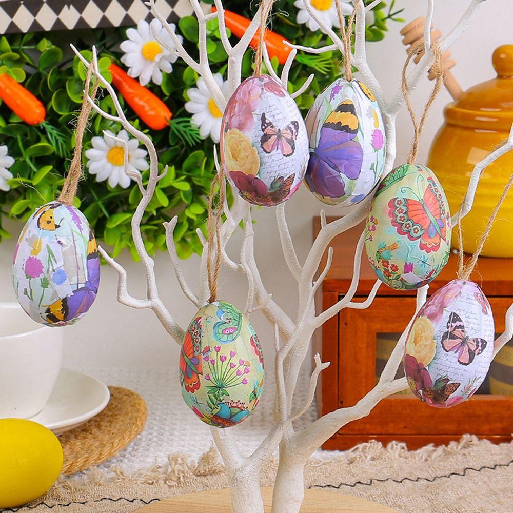6pcs Foam Easter Egg Bunny Decorations Colorful Simulation Egg Pendant  Party Favors